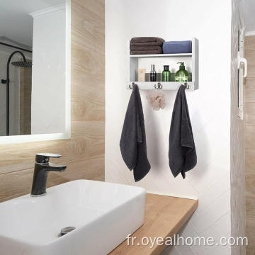 Rack de serviettes à manteau en bois à 2 niveaux pour salle de bain